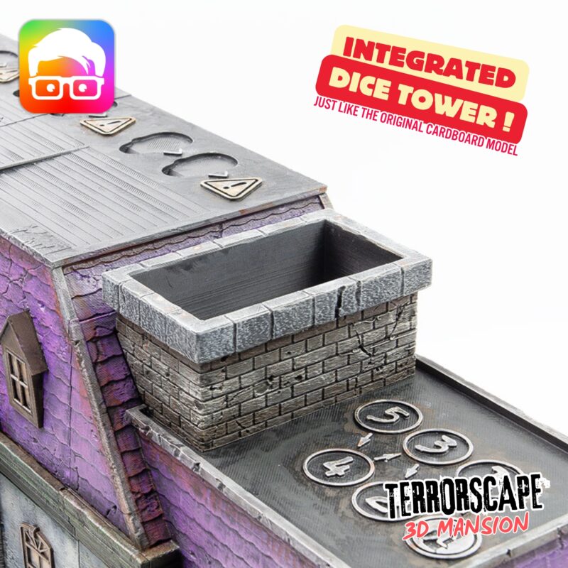 3D printed mansion with integrated dice tower for Terrorscape
